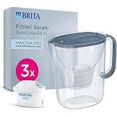 BRITA Style Essential XL 3 x MAXTRA PRO Pure Performance Filtreli Su Arıtma S&uuml;rahisi &ndash; Taş Mavisi (3,6L)