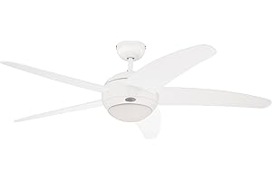 ‎WESTINGHOUSE 132 cm Innenraum-Deckenventilator Bendan 7214040 mit Einzelleuchte und fünf Flügeln, Ausführung in Weiß mit Opalmilchglas