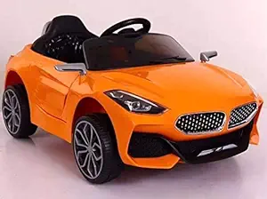 SBToys 12V Battery Operated Ride on Battery Car with Mobile Application Control and Remote Control , Swing Option, Lights and Music System for 1 to 5 Years Kids (Light Orange)