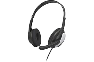 Hama Zestaw słuchawkowy z mikrofonem (przewodowe słuchawki 3,5 mm, wejście jack Aux, słuchawki stereo z kablem, słuchawki nauszne z mikrofonem i paskiem na szyję, kabel audio 2 m) czarno-srebrny