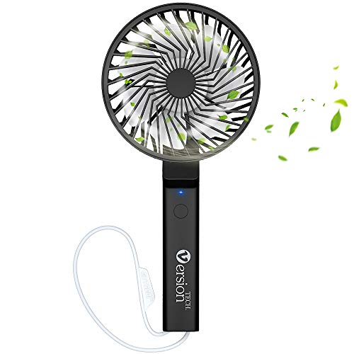 VersionTECH. Mini Ventilador de Mano Portátil USB Plegable como Ventilador de Mesa Batería Recargable Incorporada 3 Velocidad para Hogar, Oficina, Deporte, Al Aire Libre, Camping, Viaje (Negro)