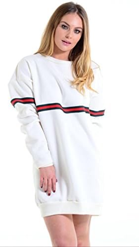 javox fashion Womens Ladies Oversize Green Horizontal Sweatshirt Jumper Tunic Dress UK 8-22 (SM, Cream)