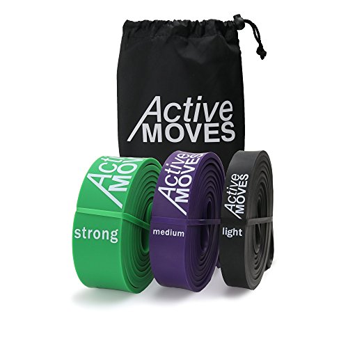 ActiveMoves Fitnessbänder mit Übungsanleitung und Tasche - Resistance Band für Pull Up als Klimmzughilfe - light bis strong- Widerstandsband in verschiedenen Stärken und Farben