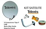  KIT SATELITE TELEVES ASTRA CON DISCO DE PARABOLICA DE 60cm + LNB TELEVES + ROLLO DE CABLE DE 20mt + BRAZO DE FIJACION A PARED Y CONECTORES F