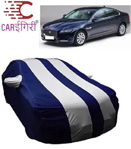 Carigiri White and Navy Blue Car Body Cover for Jaguar XF(Triple Stitched,Mirror Pocket)