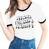 Perfecto para mujeres y niñas. Ideal para ropa casual, vacaciones, relax y senderismo. Adecuado para el uso diario Se puede dar a los adolescentes como regalo de cumpleaños o regalo de Navidad. Ringer Tee Shirt Stranger Things Camiseta Mejores Amigas Best Friend Impresión T-Shirt Manga Corta Retro Regalo Camisa Cuello Redondo Verano para Mujer.