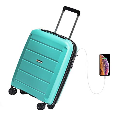 REYLEO Valise Cabine, Valise Rigide, Valise 8 Roues, Port USB, Serrure TSA, Valise en 100% Polypropylène, Résistante, Ultra légère, 32L, Verte