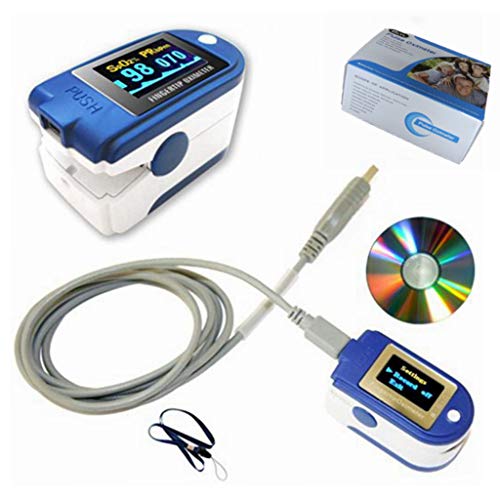 BLYL CMS 50D+ OLED Ossimetro e pulsometro USB da dita, con memoria da 24h, laccio, cavo USB, software di analisi completa pulsossimetro da dito