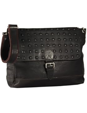 Ventosa - Leder Schultertasche Umhängetasche Leder Vintage Used-Look mit eingeschnittenen Kreuzschnitt Nieten...