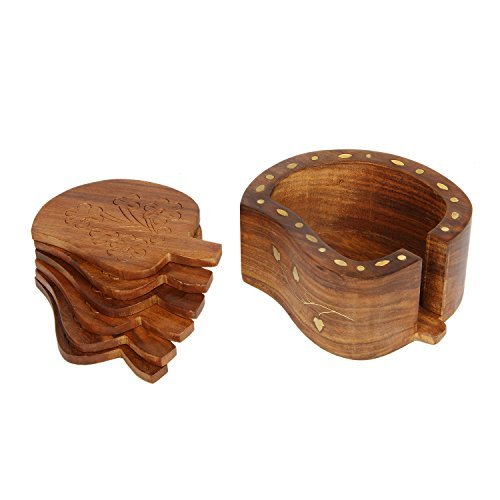 icrafts Palisander Fruit geformte Holz Untersetzer-Set mit 4 Runde handgefertigt Tisch Untersetzer & Dekorativer Holz Halterung für Tee Tassen Kaffee Becher Bier Dosen Bar Trinkgläsern Wasser Glas