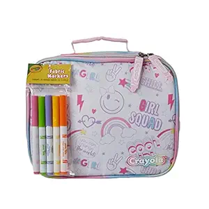 Crayola Color Your Own Girl Squad Lunch Box for Kids, 16 inch, Rainbows and Emojis