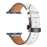 Happy Event Schwarze Schmetterlingsschnalle Lederarmband für Apple Watch 4 44mm (Weiß)
