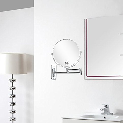 ALHAKIN 360° Bad Spiegel 1 /10-Fach Vergrößerung Doppelseitiger Schlafzimmer 8 Inch Wand Kosmetikspiegel 34.5*23.3*27 cm / Chrom gebürstet / Kein LED - 3