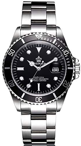 Reloj Hombres de Negocios Bisel Giratorio Cristal de Zafiro Reloj de Pulsera de Cuarzo de Acero Inoxidable Manos Luminosas Fecha Calendario (Negro)