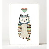 Kunstdruck / Poster KLEINE EULE -ungerahmt- Tier, Kauz, Boho, Kinderzimmer, Indianer, Geschenk, Geburtstag, Taufe, Kind, Muster, Waldtier, Herz