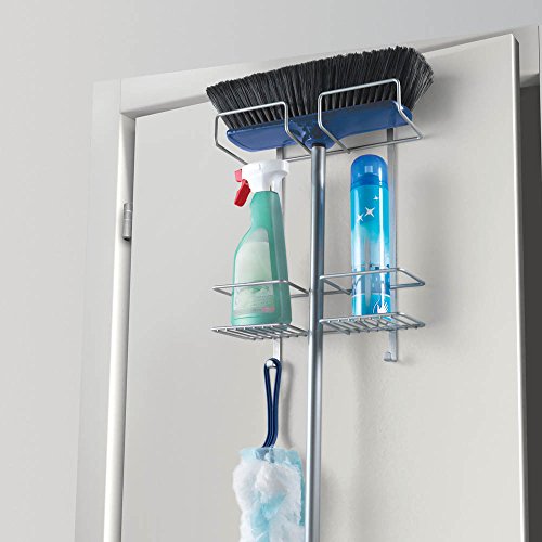 Metaltex 350902039 Türregal „Broomy“ – für Besen und Putzmittel, Draht Polytherm beschichtet, silber, 12.5 x 30.1 x 46.3 cm - 3