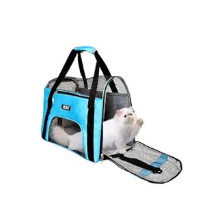 BURAQ Foldable Pet Carrier , Breathable , Soft Sided,Airline-Approved for Travel , Hiking and Outdoor . Suitable for Cats , Dogs , Puppy , Kittens , Rabbit (Sky Blue, Cat Bag)