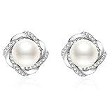 J.Vénus Damen Ohrringe Kleine Perle Ohrstecker Set Basic 925 Sterling Silber Zir