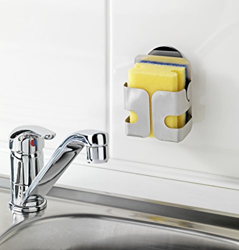 Wenko 2020040100 Turbo-Loc Schwammhalter – Befestigen ohne bohren, Edelstahl rostfrei, 8.1 x 11 x 5.3 cm, Silber matt - 3
