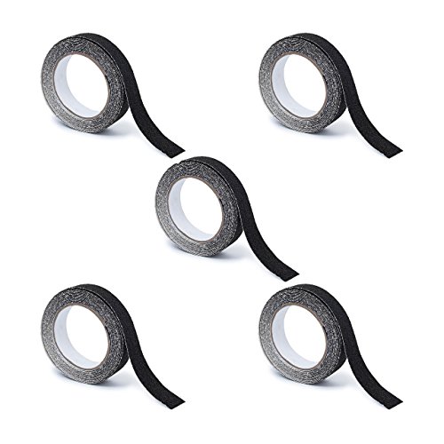 5 x Antirutsch Klebeband 25 mm, Rutschfestes Strukturband, Antirutschband 5 m, Wasserfest, Für Innen- und Außenbereich, schwarz