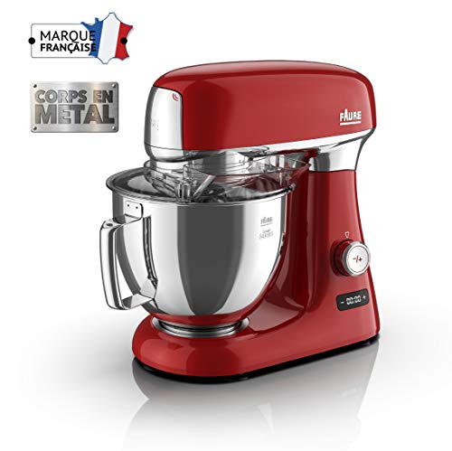 Faure FKM-104MS1 Robot Pâtissier Magic Baker Series - 1000W - Mouvement Planétaire - 8 vitesses - Bol Inox 4,8L - Coloris Rouge