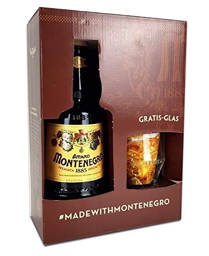 Preisvergleich Produktbild Amaro Montenegro Set Geschenkset - Amaro Montenegro Kräuterlikör 0,7l (23% Vol) + Glas -[Enthält Sulfite]