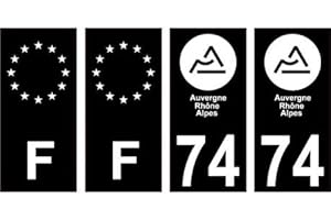 BEARN 74 Haute Savoie nouveau logo Noir autocollant plaque immatriculation auto ville sticker Lot de 4 Stickers - Angles : droits