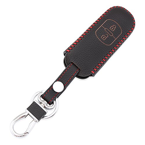 9 MOON® High Quality Leather Car Remote Key Holder Case Cover fit Mazda 2 3 6 Cx-5 Cx-7 Axela 6 Atenza Red Needle With Key Chain