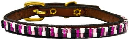 Just Fur Fun Dog Collar, Fashionista, 12-Inch, Brown Leather