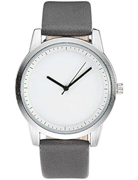 JSDDE Uhren, Einfach Armbanduhr Matt Silber Gehäuser Quarzuhr PU Leder Analog Uhr,grau