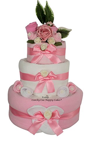 Baby Girls Pink Flowers Bouquet Nappy Cake Hamper Gift with keepsake capsule FREE Delivery
