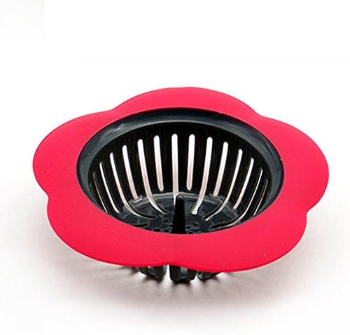 Flower Shaped Sink Strainer Plug for Kitchen Sewer Bathroom Wash Basin - Bottom Diameter 5.4 cm (Red)
