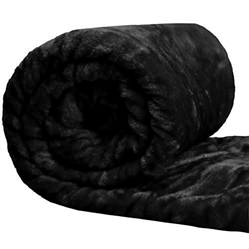 Sleep&Snuggle Soft Luxury Faux Fake Fur Mink Throw Sofa Bed Blanket - King (200cm x 240cm) - Black