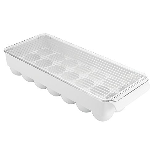 mDesign Eiereinsatz für Kühlschrank – riesiger Eierhalter aus Kunststoff – Eierbehälter mit Deckel für 21 Eier – weiß / transparent - 5