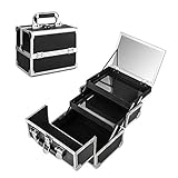 AMASAVA Mallette Maquillage Beauty Case Valise Maquillage Coffret cosmétique Boîte à Maquillage avec Miroir et clé Coffrets Professionnelle - 25.5 × 19.5 × 22cm（Noir）
