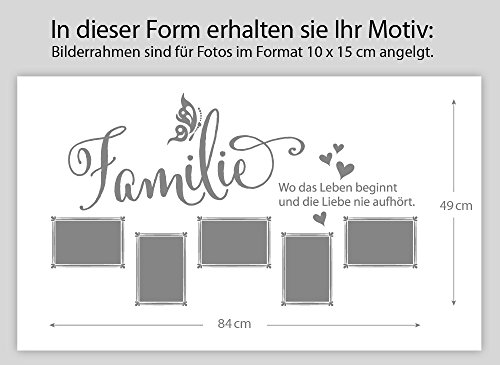 Grandora® W5000 Wandtattoo Familie – Wo das Leben beginnt und … mit Fotorahmen schwarz - 3