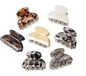 STAR WORK - Small Acrylic Hair Claw Clips for Girls and Women Marbling Hair Clips,Plastic No-Slip Grip Jaw Hair Clip Hair Jaw Clamp (PACK OF 6)