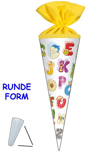 Schultüte – “ buntes ABC – Alphabet “ – 22 / 35 / 50 / 70 / 85 cm – Zuckertüte – ALLE Größen – Nestler – rund oder eckig – mit / ohne Kunststoff Spitze – für Jungen & Mädchen – lustige bunte Buchstaben lernen – Buchstabe lesen üben / Schultüten – Geschenktüte – Schulanfang – Schulbeginn - 4