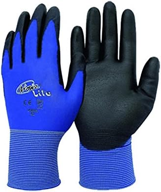 Guanti Nylon / Poliuretano In Filo Continuo, Palmo Ricoperto Di Speciale Mescola Di Poliuretano Ultraleggero. Polso Elasticizzato E Dorso Areato. Ottima Presa Sia Su Superfici Asciutte Che Umide. Colore Blu/Nero.