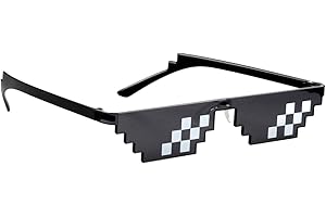 Tabanzhe Unique 8-Bit Pixel Mosaic Cool Glasses - Black Thug Life Sunglasses, Swag Glasses for Unisex, UV Protection, Suitable for Parties and Games of All Ages