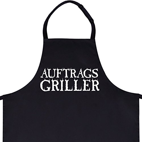 Wandkings Schürze "AUFTRAGSGRILLER" - Grillschürze - Küchenschürze - Kochschürze - Latzschürze mit verstellbarem Nackenband