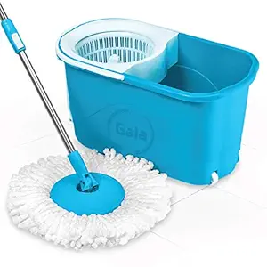 Gala e-Quick Spin Mop, Bucket Floor Cleaning, Easy Wheels & Big Bucket, Floor Cleaning Mop with Bucket, pocha for floor cleaning, Mopping Set (white and blue)