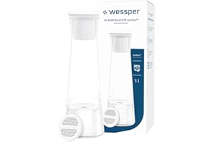 Wessper Carafe Filtrante en Verre, 1 LItre, Carafe à eau avec Cartouche Filtrante Actitex Disc, Carafe eau en Verre avec Couvercle pour l'eau et les Boissons Froides, Sans BPA