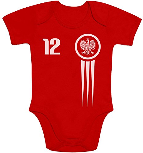 Shirtgeil Polen Polska Nationalmannschft Baby WM Trikot Fanshirt 12 Baby Body Kurzarm-Body 57/68 (3-6M) Rot
