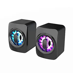 Belity A1 Computer Speaker Portable Mini RGB Speaker USB Powered 3.5mm Wired Sound Box 6W Subwoofer Volume Control for Laptop Desktop Computer Tablet PC Smartphone