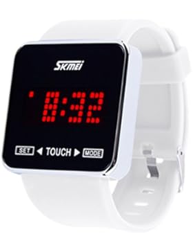 Unisex Mädchen Kinder einfaches Design Quadrat Wahlgummiband digitale Touch-LED-Bildschirm weiß Armbanduhr