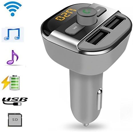 Bluetooth Car Kit FM Transmitter, Kinnara Wireless Bluetooth FM Modulator Car Radio Adapter with LED Display, Dual 3.4A USB Output, MP3 Player Support U Disk & Micro SD card for Android & IOS (Gray)