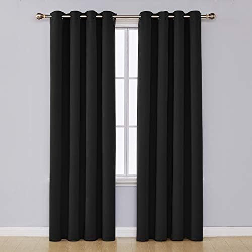 Amazon Brand - Umi Window Treatment Thermal Insulated Solid Energy Smart Nursery Curtains Ring Top Blackout Panels 66 x 90 Inch Black 2 Panels