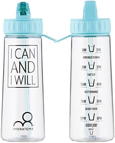 HYDRATEM8 Teal 600ml Hydration Tracker Water Bottle With Motivational Quote 'I Can And I Will', BPA Free