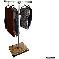 Vorhut 'Hadfield' - Vintage Industrial Scaffold Board T-bar Clothes Rail & Shoe Rack in Tarnished Metal (industrielles Gerüstbrett T-Bar Kleiderständer und Schuhständer)